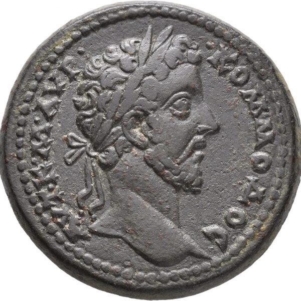 177-192 e.Kr.  Commodus Æ pentæssarion, Lydia, Mostene, 1+