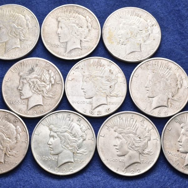 1922 – 1934 USA Peace dollars 10 stk., 240,57 g rent sølv, VK