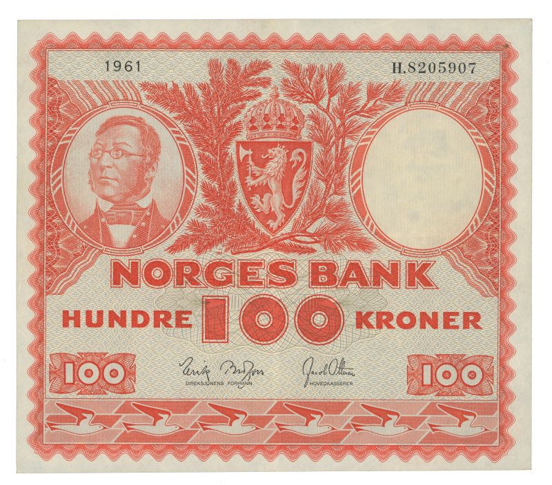 1961 100 kroner H.8205907, 4. utgave, 1/1-