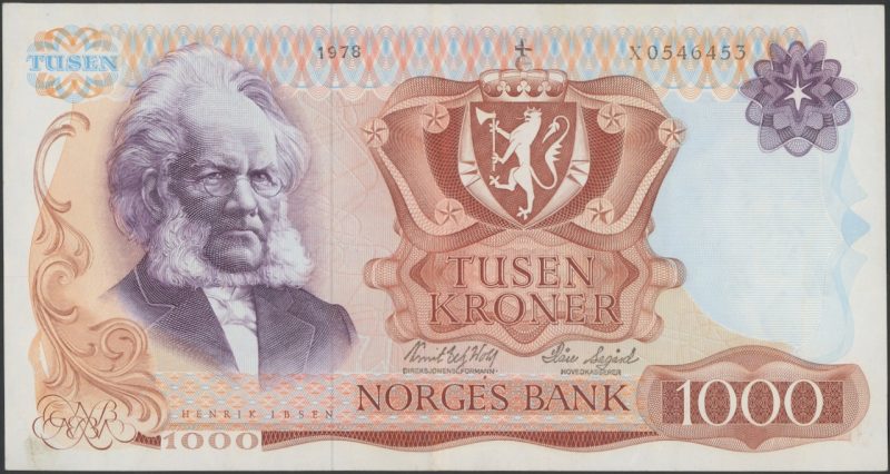 1978 1000 kroner X0546453, 5. utg., erstatningsseddel, 1/1+