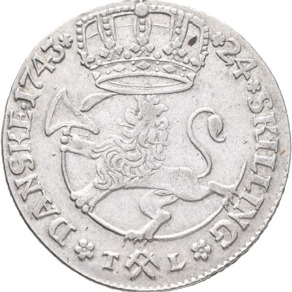 1743  24 skilling Christian VI, små blankettfeil, 1/1+