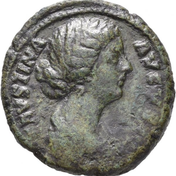 161 e. Kr.  Æ ass Faustina Junior Augusta (147-175 e. Kr.), 12,05 g, Roma, 1+
