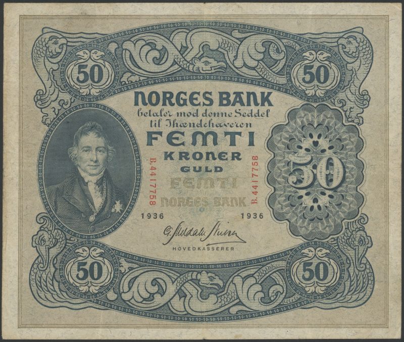 1936 50 kroner B.4417758, 2. utg, 1-