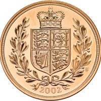 2002 England 5 pounds Elizabeth II, Golden Jubileum, 39,94 g .917 gull, opplag 3000 eks., proof