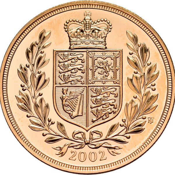 2002 England 5 pounds Elizabeth II, Golden Jubileum, 39,94 g .917 gull, opplag 3000 eks., proof