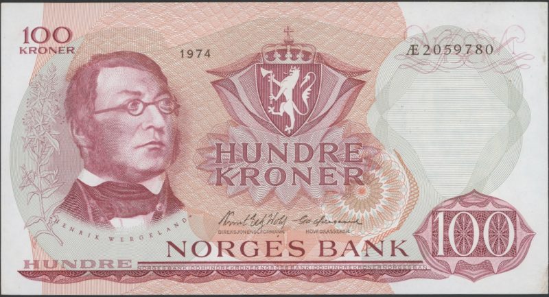 1974 100 kroner Æ 2059780, flekker, 1/1+