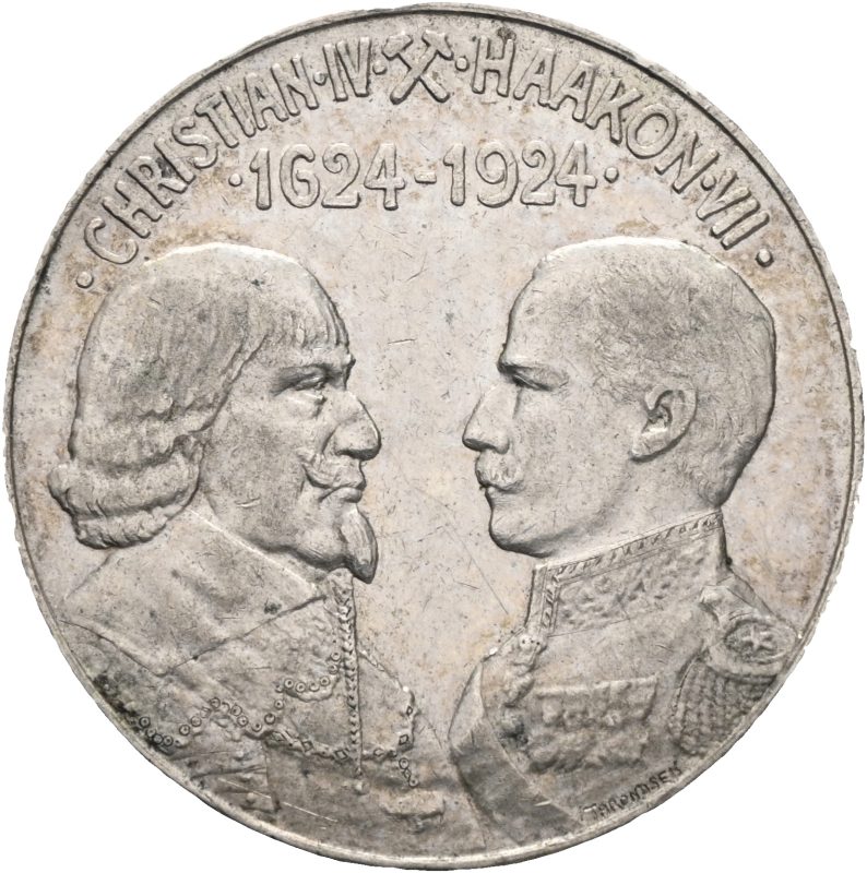 1624-1924 Christian IV og Haakon VII, Throndsen, 31 mm, sølv, 01