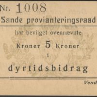 5 kroner nr. 1008, rabatmerke Sande provianteringsraad, 1+
