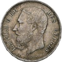 1873 Belgia 5 Francs Leopold II, 1+