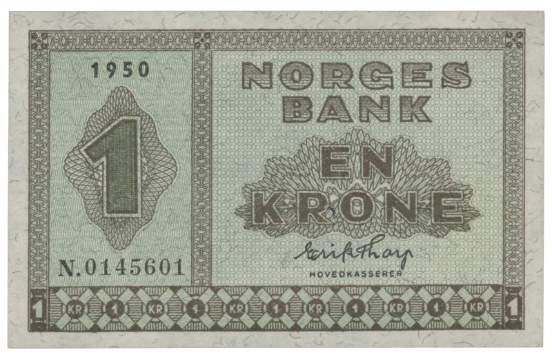 1950 1 krone N.0145601, 0/01
