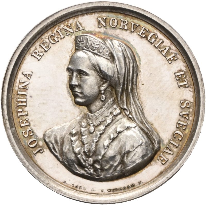 1876 Dronning Josephines minnemedalje, Weigand & Loos, 27 mm, sølv, fingermerke adv., 0/01