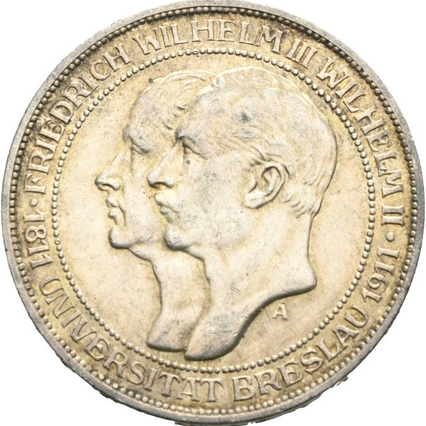 1911 A Preussen 3 mark Wilhelm II, 16,67 g .900 sølv, 01