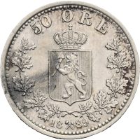 1889 50 øre Oscar II, ujevn toning, 1+