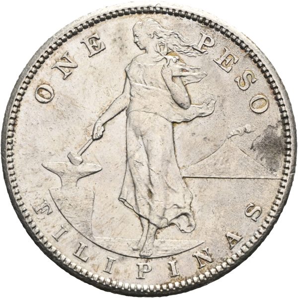 1908 Filippinene 1 peso, San Francisco, kantmerker, 1+
