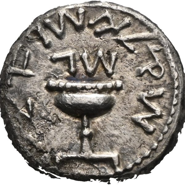66-70 e. Kr. Judaea AR shekel, første opprør, 13,50 g, Jerusalem, 1+/01