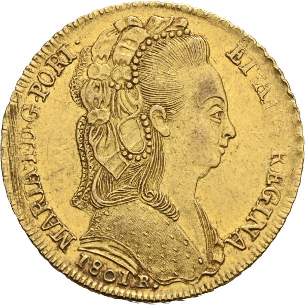 1801 Brasil 6400 reis Maria, 14,3 g .917 gull, 1+