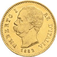 1882 Italia 20 lire Umberto I, 6,45 g .900 gull,01