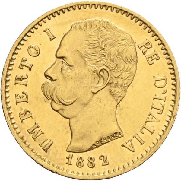 1882 Italia 20 lire Umberto I, 6,45 g .900 gull,01