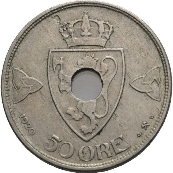 1920 50 øre Haakon VII, m/h, 1