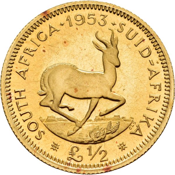 1953 Sør Afrika 1/2 pound Elizabeth II, 3,994 g .917 gull, 0