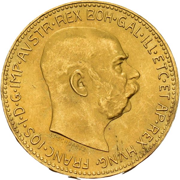 1915 Østerrike-Ungarn 20 corona Franz Josef I, nypreg, kantmerker, 6,77 g .900 gull, 01