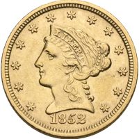 1852 USA 2 1/2 dollar Philadelphia, 3,76 g gull, 1+