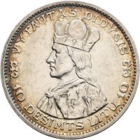 1936 Litauen 10 litu, 18 g .750 sølv, 1+ små riper