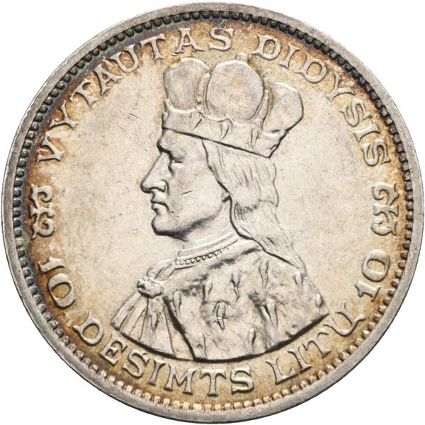 1936 Litauen 10 litu, 18 g .750 sølv, 1+ små riper
