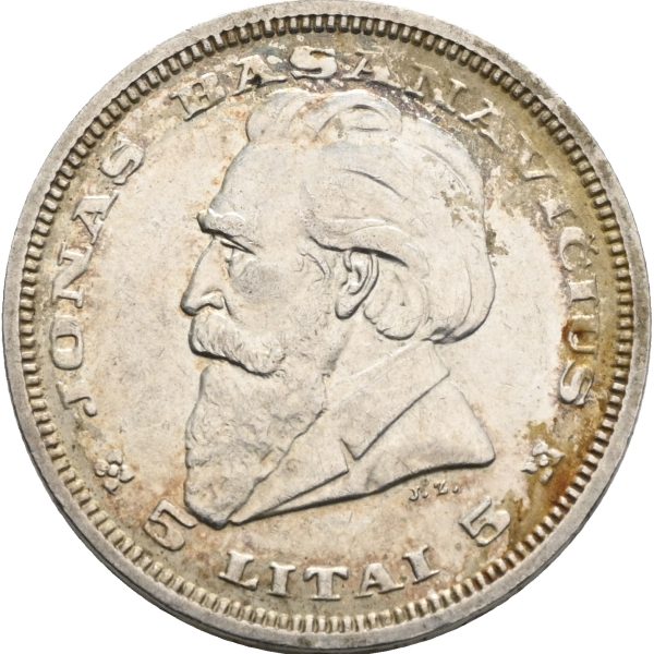 1936 Litauen 5 litu, 9 g .750 sølv, belegg, sv. riper, 1+