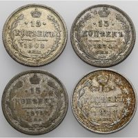 1874-1913 Russland 15 kopek, lott 4 stk., VK