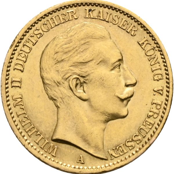 1911 A Preussen 20 mark Wilhelm II, 7,965 g .900 gull, 1+/01