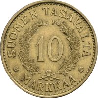 1934 Finland 10 markkaa, republikk, alu bronse, 01