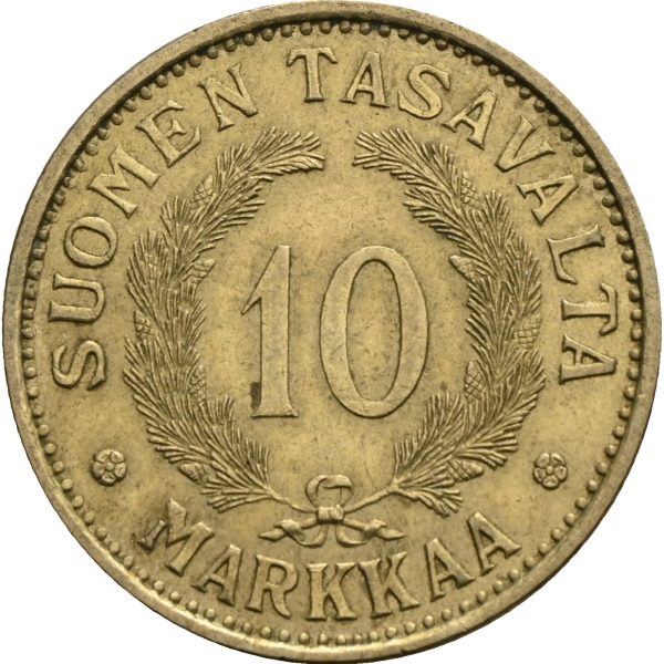 1934 Finland 10 markkaa, republikk, alu bronse, 01