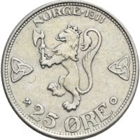 1911 25 øre Haakon VII, 1+