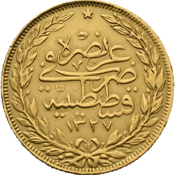 1911 Tyrkia 100 kurush Mehmed V, kantmerker, 1+