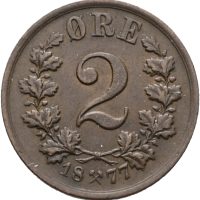 1877 2 øre Oscar II, 1+/01