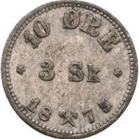 1875 10 øre/ 3 skilling Oscar II, 1+