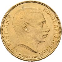 1917 Danmark 20 kroner Christian X, 1+/01
