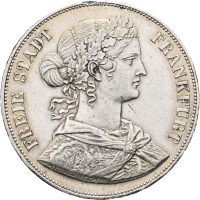 1861 Frankfurt 2 vereinstaler, Frankfurtia, min. kantskader, 1+