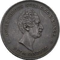 1855 speciedaler Oscar I, ny ripe adv. og gam. rev., 1+