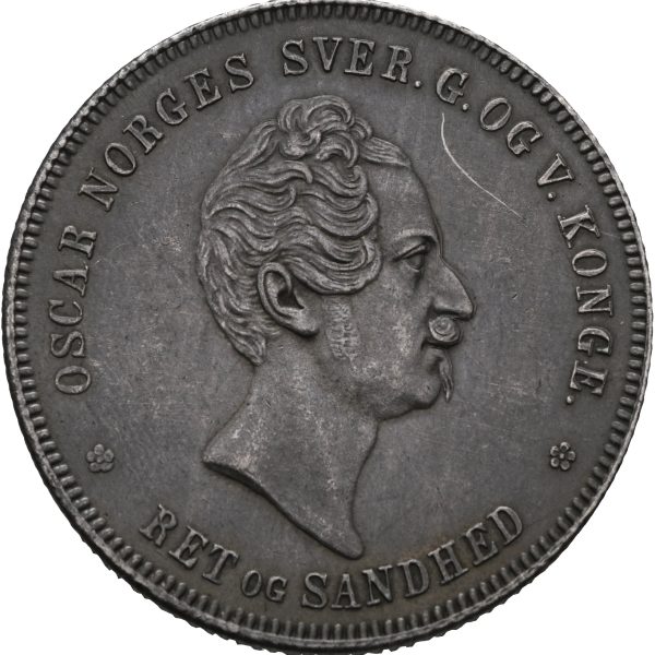 1855 speciedaler Oscar I, ny ripe adv. og gam. rev., 1+
