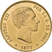 1877 M Spania 25 pesetas Alfonso XII, Madrid, 01