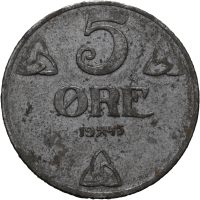 1945 5 øre, jern, noe rust, 01