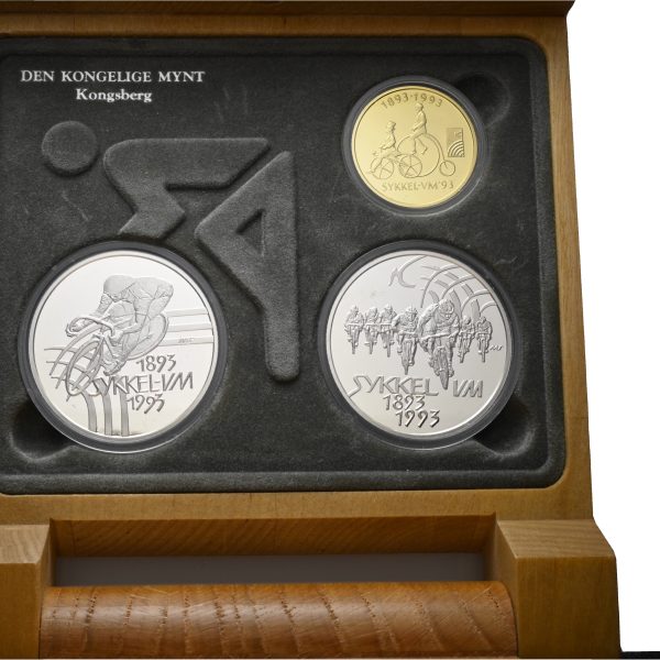 1993 Sykkel VM komplett, 1500 Kr gull og 2 stk. 100 kroner, proof i orig. etui