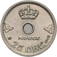 1929 25 øre Haakon VII, 0/01