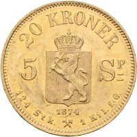 1874 20 kroner/ 5 spd. Oscar II, 01