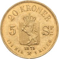 1875 20 kroner / 5 spd. 1875 Oscar II, 0/01 - små riper