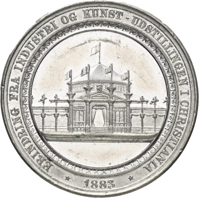 1883 Erindring fra Industri og Kunst-utstillingen i Christiania, 41 mm, tinn, 01