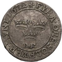 1672 D.F. Sverige 4 öre Karl XI (1660-97), 1/1+