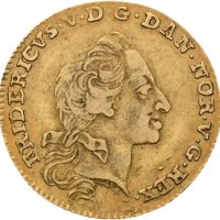 1761 Danmark kurantdukat Frederik V, adv. W/ rev. V. H., 1/1+